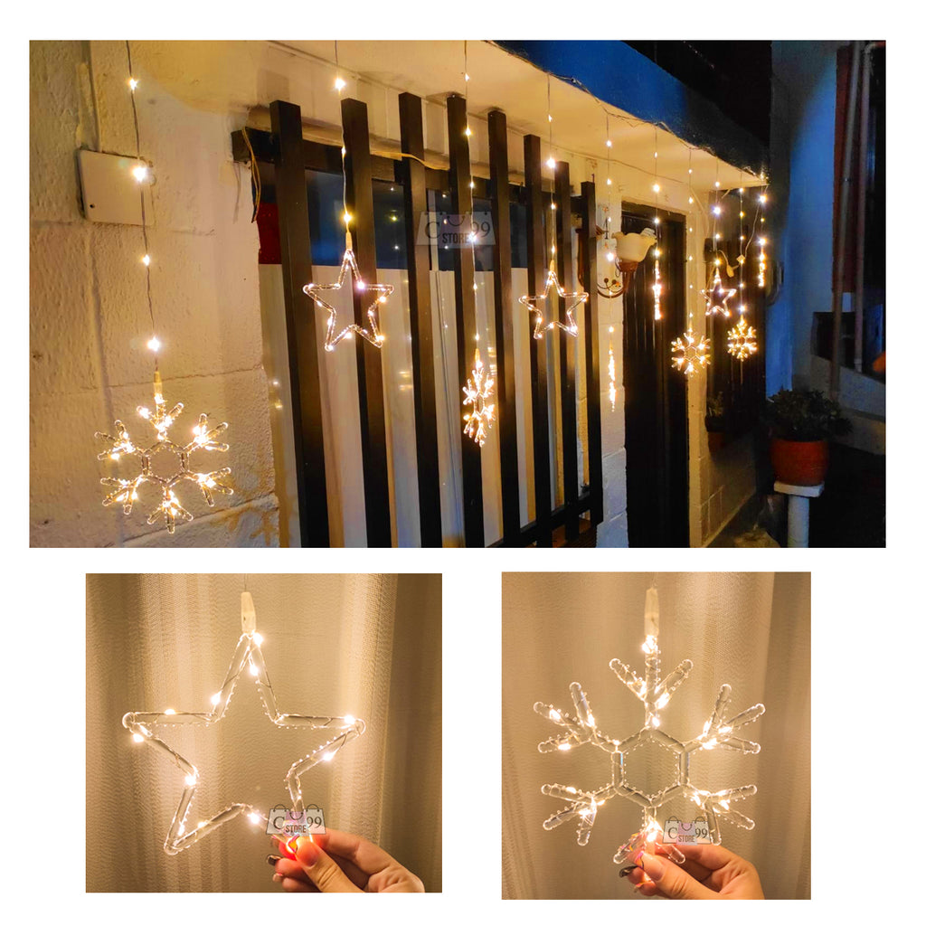 Luces De Navidad Copos y Estrellas USB