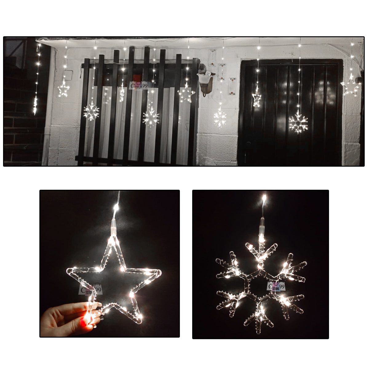 Luces De Navidad Copos y Estrellas USB